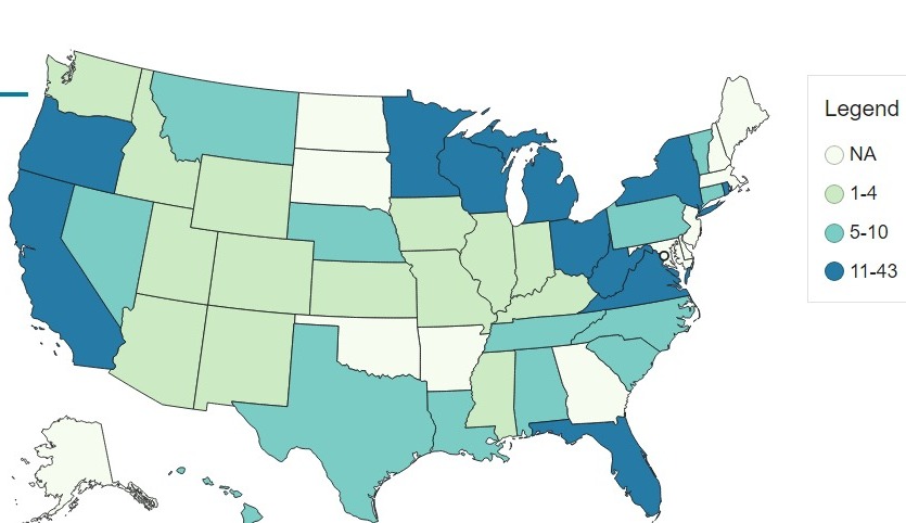 Map of Norovirus Outbreak in 2024 courtesy of the CDC.  